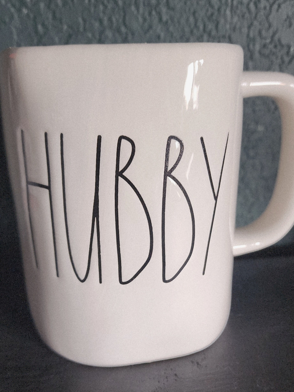 Rae Dunn HUBBY White Ceramic Mug with Black Lettering